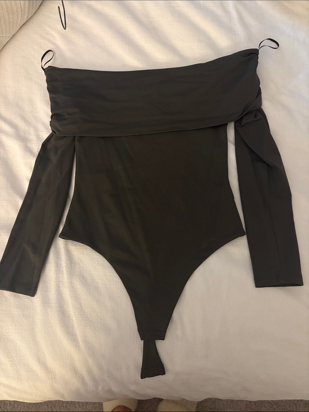 Aritzia army green Off-Shoulder Long Sleeve Kids One-Piece Bodysuit